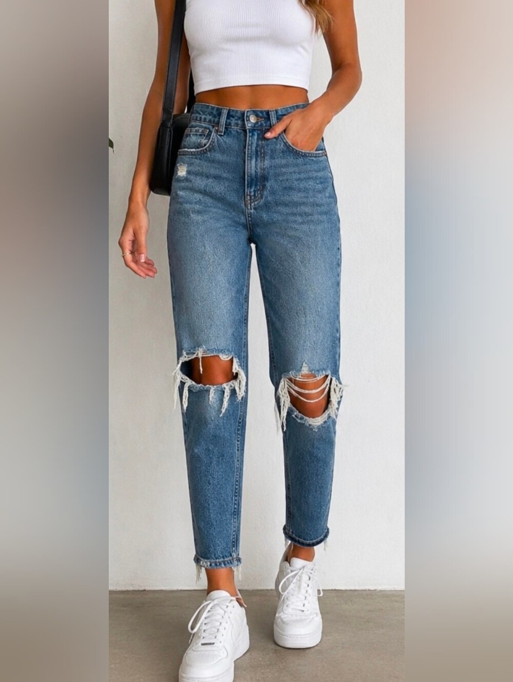 ZARA Distressed Ripped Knee Jeans Women’s 4 Blue High Rise Denim